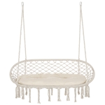 Outsunny Patio Hammock Chair 2 Seat, Hanging Rope Hammock Swing Chair with Metal Frame and Cushion, Large Macrame Seat for Indoor and Outdoor 396 lbs Capacity, Cream White