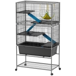 PawHut 59" 5-Level Small Animal Cage, Rolling Ferret Cage with 6.3" Deep Tray, Non-Slip Cloth Covered Ramps, Hammock, Dark Grey