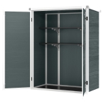 Outsunny Outdoor 4.4' x 2.3' Plastic Storage Shed with Lockable Doors and Foldable Shelves, Wood-Effect Garden Shed, Grey