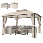 Outsunny 10' x 12' Outdoor Gazebo, Double Roof Patio Gazebo Canopy with Netting and Curtains for Garden, Lawn, Backyard, Deck