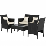 Outsunny 4-Piece Rattan Outdoor Furniture Set Patio Furniture Set with Coffee Table 22.8" W x 21.7" D x 33.5" H Black & Cream