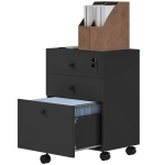 HOMCOM 3-Drawer Small Filing Cabinet with Lock, Vertical Office Storage Cabinet with Wheels for Home Office, Black