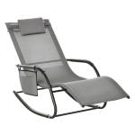Outsunny Patio Rocking Chair with Mesh Fabric, Outdoor Rocking Sling Sun Lounger with Removable Headrest and Side Pocket for Garden, Deck, Lawn, Grey