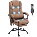 HOMCOM Office Chair with Massage, Pet-Friendly Faux Leather Reclining Desk Chair with Lumbar Support, Footrest, Brown