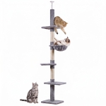 PawHut 8.5ft Cat Climbing Tree 5-Tier Cat Activity Center Floor-to-Ceiling Cat Climber Toy with Scratching Post Play Rest Post Pet Furniture Grey