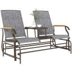 Outsunny Outdoor 2-Person Glider Bench, Outside Swing Glider Chair Loveseat with Breathable Mesh, Table, Steel Frame