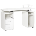HOMCOM Computer Desk with Keyboard Tray, Home Office Desk with Drawers, CPU Stand, Printer Stand and Open Shelves, Writing Workstation for Study, White
