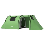 Outsunny 3-4 Person Camping Tent with 2 Rooms, 3000mm Waterproof Portable Family Tent with Carry Bag, Dark Green