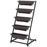 Outsunny 5-Tier Vertical Raised Garden Planter with 5 Boxes, Wheels, Outdoor Plant Stand for Vegetable Flowers, Brown