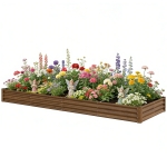 Outsunny 12 x 4 x 1ft Galvanized Raised Garden Bed, Reinforced Outdoor Planter Box with Open Bottom, Distressed Brown