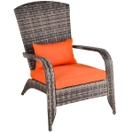 Outsunny Patio Wicker Adirondack Chair, Outdoor PE Rattan Fire Pit Chair, Muskoka Chair w/ Soft Cushions, Tall Curved Backrest and Comfortable Armrests for Deck Garden, Orange