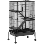 PawHut 47"H Ferret Cage, Large 4-Tier Guinea Pig Cage with Wheels, Ramps, Bowl, Water Bottle & Removable Tray, Black