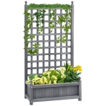 Outsunny Raised Garden Bed with Trellis for Climbing Vines, 25.2" x 11" x 47.2" Wood Planter Box for Garden, Free Standing Flower Bed, Indoor Outdoor Display Rack, Grey