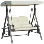 Outsunny 2-Person Patio Swing Bench with Adjustable Shade Canopy, Soft Cushions, Throw Pillows and Tray, Beige.