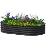 Outsunny 5' x 3' x 1' Large Outdoor Planter Box, Galvanized Raised Garden Bed with Metal Plant Stake, Black