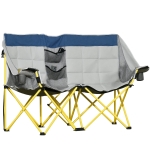 Outsunny Loveseat Style Camping Chair, Oversized Folding Lawn Chair with Carry Bag & Cup Holders, for Outdoor, Navy Blue & Gray