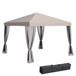 Outsunny 10' x 10' Pop Up Canopy Tent Gazebo, Foldable Canopy Tent with Zipper Mesh Sidewalls and Carry Bag, Easy Setup Screen Shelter for Backyard Patio Outdoor, Beige