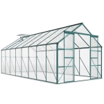 Outsunny 16' x 8' Aluminum Greenhouse Polycarbonate Walk-in Garden Greenhouse Kit with Adjustable Roof Vent, Rain Gutter and Sliding Door for Winter, Clear