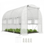 Outsunny 9.7' x 6.5' x 6.5' Walk-in Tunnel Greenhouse, Outdoor Green House with Anti-Tear PE Cover, Zipper Doors and Mesh Windows, White