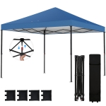 Outsunny 10 x 10 ft Pop Up Canopy Tent with One Push Setup, Outdoor Portable Instant Canopy Shelter w/ Roller Bag, Dark Blue