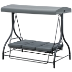 Outsunny Convertible Patio Swing Bed with Canopy and Cushions, 3 Seater Porch Swing for Outdoor, Backyard, Garden, Dark Grey
