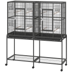 PawHut 56"H Bird Cage, Parrot Cage w/ Detachable Rolling Stand, Removable Tray, Storage Shelf, Perches, Food Container