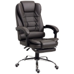 HOMCOM High Back Office Chair PU Leather Executive Office Chair with Retractable Footrest Padded Armrest Coffee