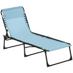 Outsunny Folding Chaise Lounge Pool Chair with 4-Position Reclining Back, Pillow, Breathable Mesh & Bungee Seat, Baby Blue