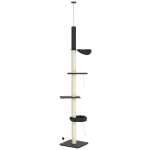 PawHut Floor To Ceiling Cat Tree, 5-Tier Cat Climbing Tower, 95''-106'' Height Adjustable with Carpeted Platforms, Cozy Bed