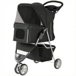 PawHut 3 Wheels Foldable Dog Stroller with Storage Basket, Adjustable Canopy, Cupholder for Miniature and Small Dogs, Black