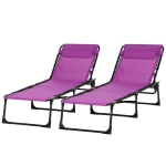 Outsunny Set of 2 Folding Chaise Lounge Chairs, Outdoor Sun Tanning Chairs with Reclining Back, Purple