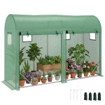 Outsunny 10' x 3' x 7' Walk-in Lean-to Greenhouse, Steel, 4 Zipper Roll-up Windows & 2 Doors, UV Protecting PE Cover, Green