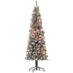 HOMCOM 6ft Prelit Pencil Artificial Christmas Tree, Flocked Xmas Tree with Remote, Dual Colour LEDs, 429 Tips, Metal Stand