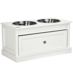 PawHut Large Elevated Dog Bowls with Storage Drawer Containing 11L Capacity, Raised Dog Bowl Stand Pet Food Bowl Dog Feeding Station, White