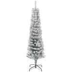 HOMCOM 5ft Flocked Christmas Tree, Pencil Christmas Tree with Realistic Branch Tips, Folding Metal Stand, Green