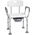 HOMCOM 3-in-1 Shower Chair with Back and Arms, Height Adjustable Bedside Commode, White