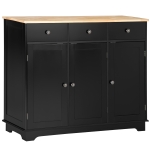 HOMCOM Kitchen Storage Cabinet, Sideboard Floor Cupboard with Solid Wood Top, Adjustable Shelf, and 3 Drawers, Black