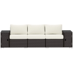 Outsunny 3 Seater Wicker Outdoor Couch Patio Sofa with Storage, Thickened Cushions and Wide Armrests for Porch Yard, Cream White