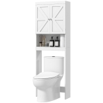 HOMCOM Over The Toilet Storage Shelf, Modern Bathroom Above Toilet Storage with Barn Doors and Open Shelf, White