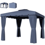 Outsunny 9.7' x 9.7' Outdoor Patio Gazebo Double Soft-top Garden Shelter Tent with Curtains, Mesh Screen Drapes, Dark Blue