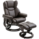 HOMCOM Massage Recliner Chair with Footrest, Swivel Armchair, Wrapped Wood Base, 10 Massage Points, Faux Leather, Brown