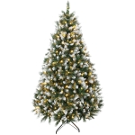 HOMCOM 7.5ft Pre-lit Artificial Christmas Tree White-Tipped Hinged Full Xmas Tree with 1378 Tips