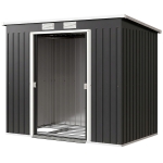 Outsunny 7 x 4ft Galvanised Steel Garden Shed, with Foundation Kit - Dark Grey