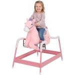 Qaba Kids Spring Rocking Horse, Ride on Horse with Neighing Sounds, Plush Animal Ride on Toy for Ages 3+ Years, Pink