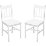 HOMCOM Dining Chairs Set of 2, Kitchen Chair with Slat Back, Pine Wood Structure for Living Room and Dining Room, White