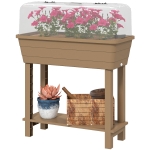 Outsunny 41L Self Watering Raised Garden Bed w/ Ventilation Transparent Lid Greenhouse, Planter Box w/ Storage Shelf, Brown