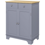 HOMCOM Kitchen Storage Cabinet, Sideboard Floor Cupboard with Solid Wood Top, Adjustable Shelf, and 2 Drawers, Gray