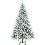HOMCOM 7ft Snow Flocked Christmas Tree with 1000 Branch Tips, Hinged Design, Artificial Fir Xmas Tree, Green and White