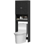 HOMCOM Over The Toilet Storage Shelf, Modern Bathroom Above Toilet Storage with Barn Doors and Open Shelf, Black