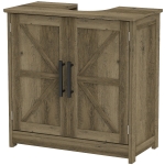 HOMCOM Farmhouse Pedestal Sink Storage Cabinet, Bathroom Sink Cabinet with 2 Barn Doors and Adjustable Shelf, Light Gray